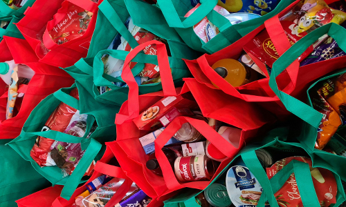 Bags of donated food